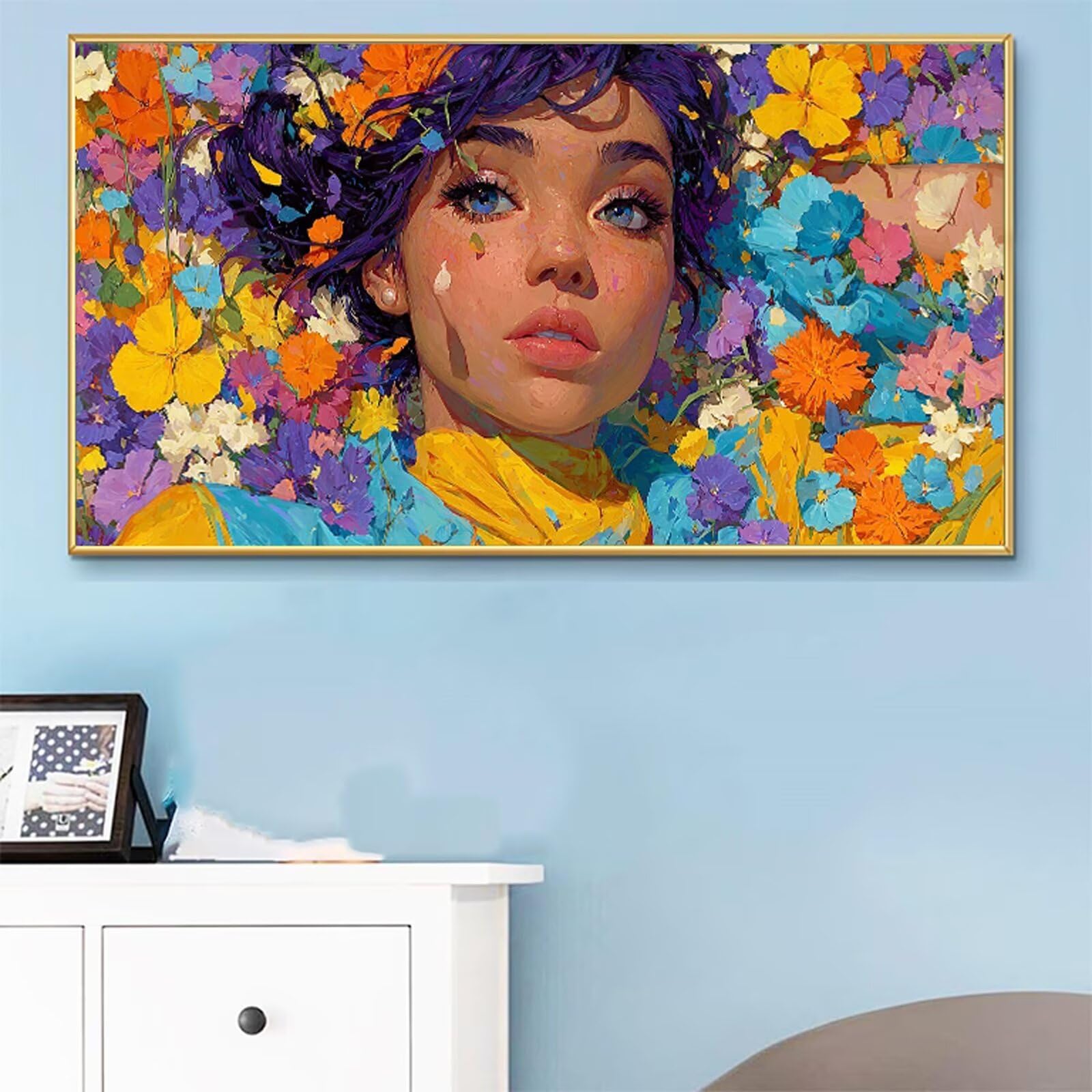 Malowanie numerami dla dorosłych kobiet malowanie numer kwiat DIY kolorowanie według numerów dla dorosłych 80 x 160 cm z pędzlami i akrylami, zestaw aktywności ręcznej do dekoracji domu salonu