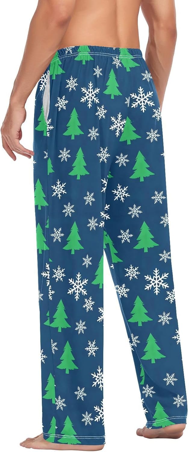 ALAZA Christmas Tree Snowflakes Men's Pajama Pants Men Cotton Pajama Bottoms with Pockets, S