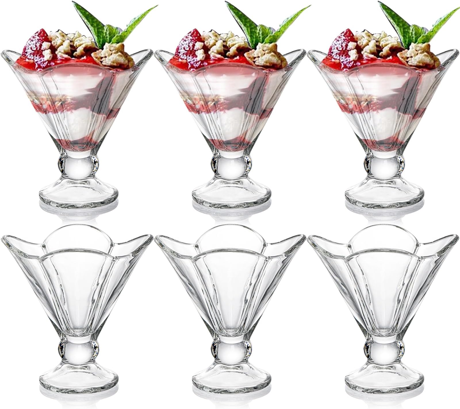 GK Global Kitchen Glass Dessert Bowls Sundae Ice Cream Set of 6 Short
