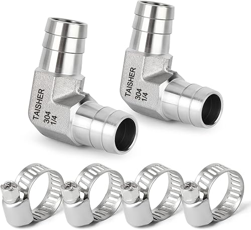 Miniatura 49 de TAISHER 1 PIEZA Accesorio de Manguera Codo de Acero Inoxidable 304 de 90 Grados - Púa de 1" x Púa de 1" para Combustible/Aire/Líquido/Gas con 2