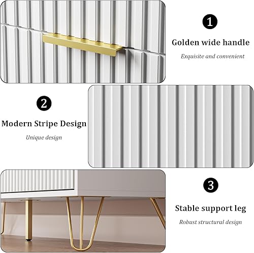 Vista 3 de Cómoda blanca para dormitorio, cómoda de 7 cajones con tiradores dorados, cómoda ancha para dormitorio, entrada, 47.2 pulgadas de largo x 15.7