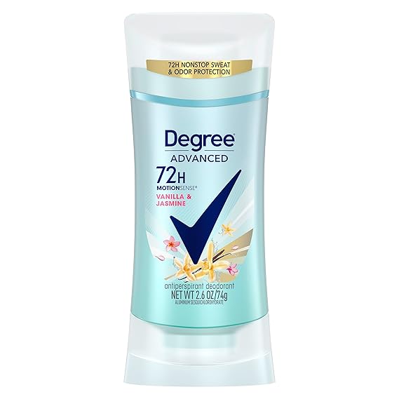 Degree Advanced Antiperspirant Deodorant Vanilla & Jasmine 72-Hour Sweat & Odor Protection Antiperspirant For Women with MotionSense Technology 2.6 oz