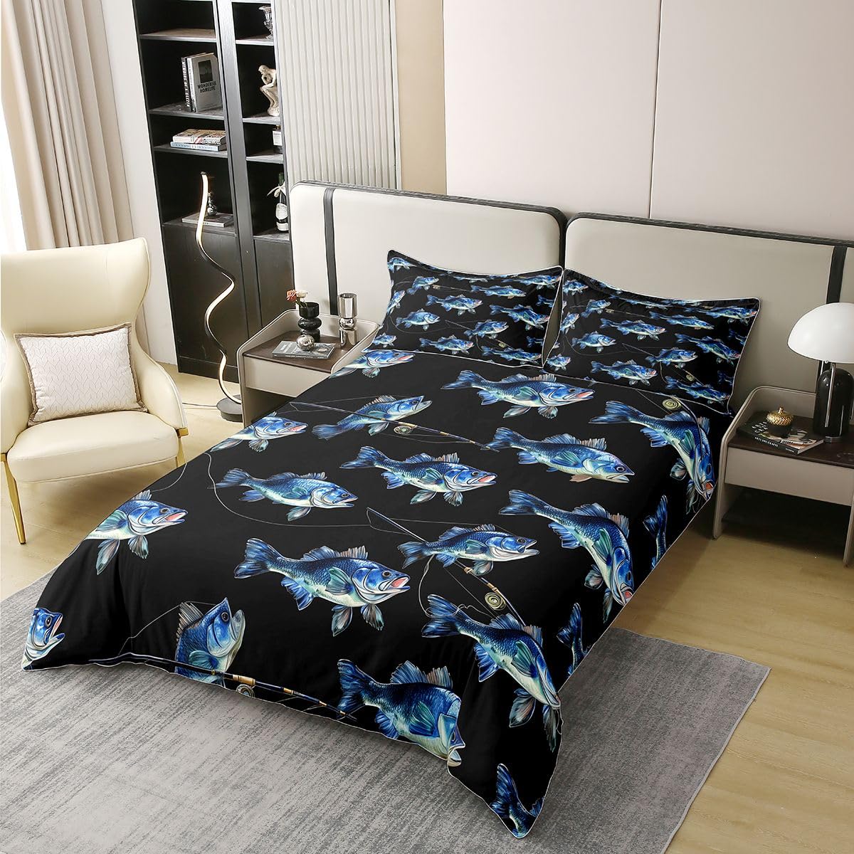 Homewish Bass szczupak ryba super king pościel ocean wędkarstwo motyw bawełna zestaw poszewek na kołdrę zwierzę morskie poszewka na kołdrę, zestawy łóżek wędki