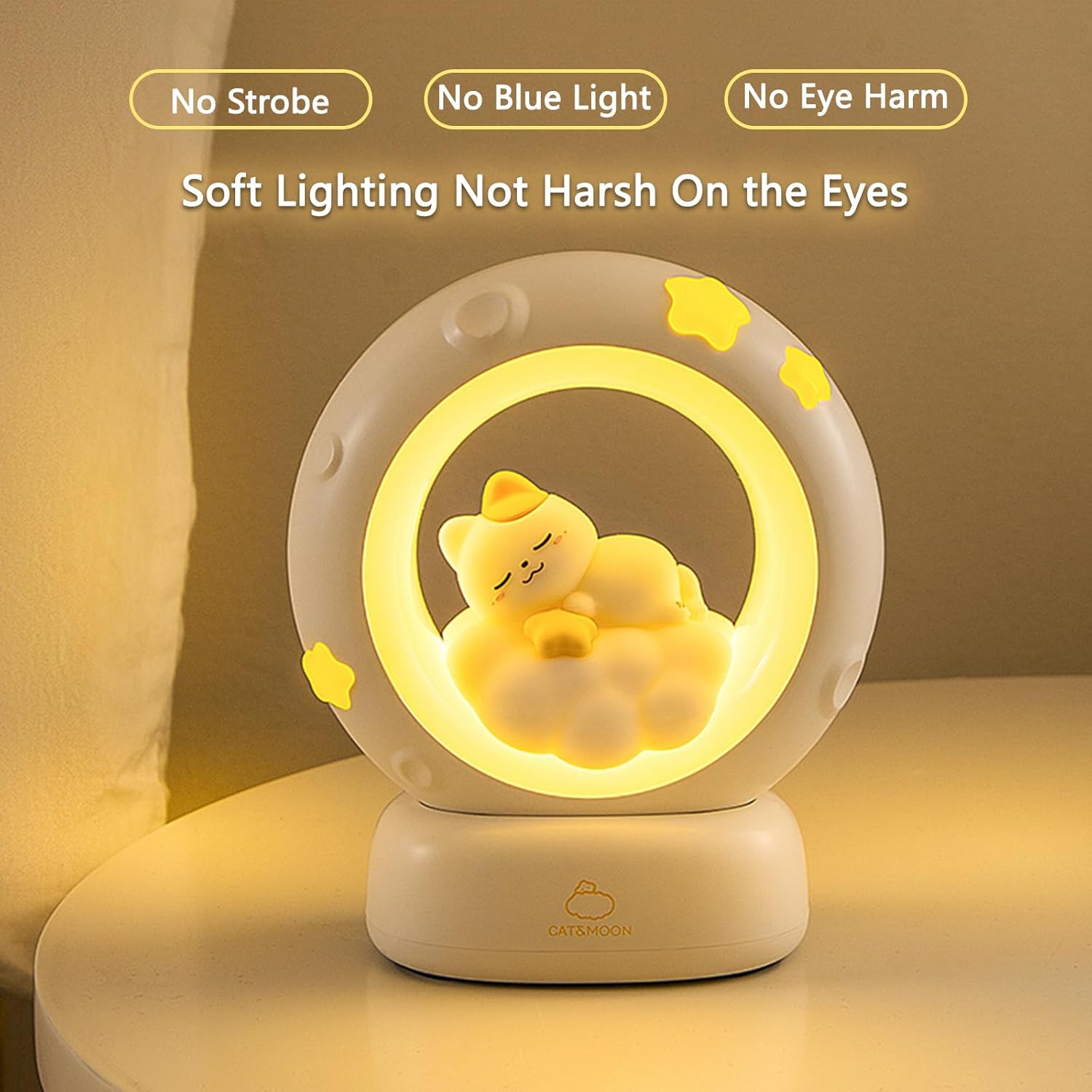 Space Kitty LED Night Light for Kids, Nursery Night Light Rechargeable Table Lamp with Touch Sensor, Animal Kitty Bedside Decor Lamp with Dimmable for Gifts for Girls Baby Cat Lovers (Cat)
