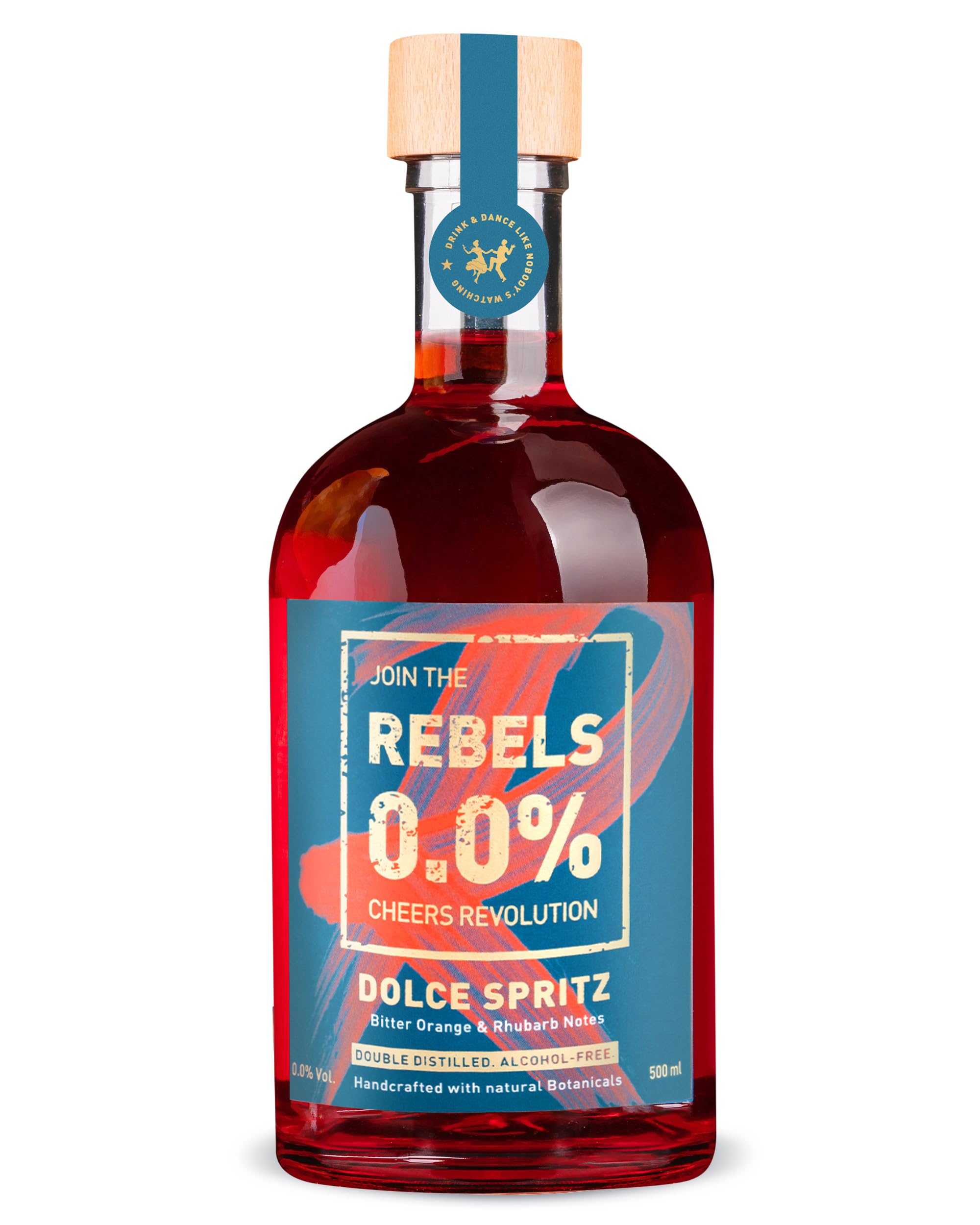 REBELS 0.0% Dolce Spritz Sans Alcool | Distillé deux fois pour un arôme intense | Goût primé | Végan | Botaniques naturels | À mixer pour un cocktail sans alcool | Boisson sans alcool 500ml