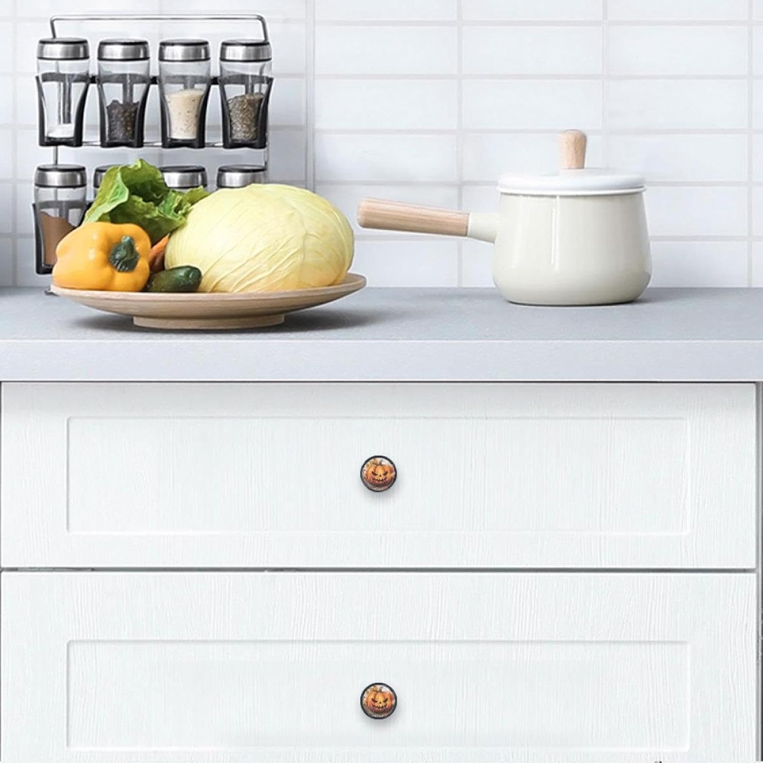Halloween Funny Pumpkin Maple Leaves Watercolor Ink 4Pcs Black Drawer Handles Clear Cabinet Handles ABS Glass Drawer Pulls with Screws Hardware for Bathroom, Kitchen and Furniture