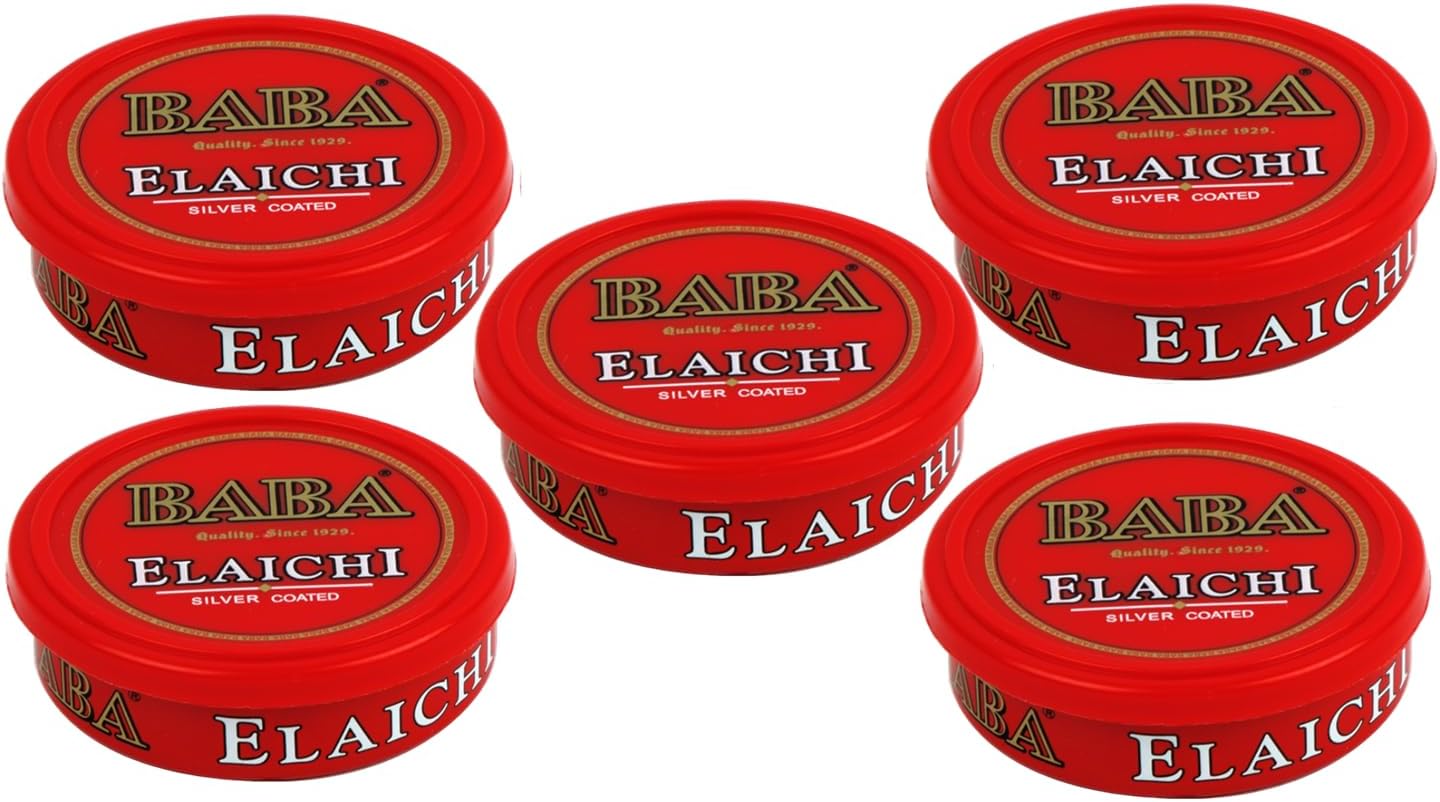 BABA ELAICHI Silver Coated Saffron Blended Elaichi - Refreshing, Exotic And Aromatic Mouth Freshener - 10Gm Tin (Pack Of 5)
