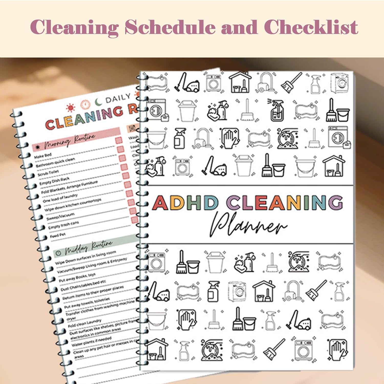 2 Pack ADHD Cleaning Planner Schedule and Checklist ADHD Cleaning and Organizing Planner Chore Chart for Adults Easily Simplifies Daily Cleaning for Adults (2PC)