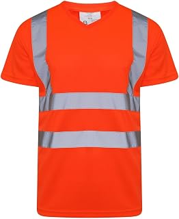 Hi Viz Vis Round Crew & V Neck T-Shirts High Visibility Reflective Tape Safety Security Work Bird Eye Short Sleeve T Shirt Breathable Lightweight Double Tape Workwear Top S-4XL