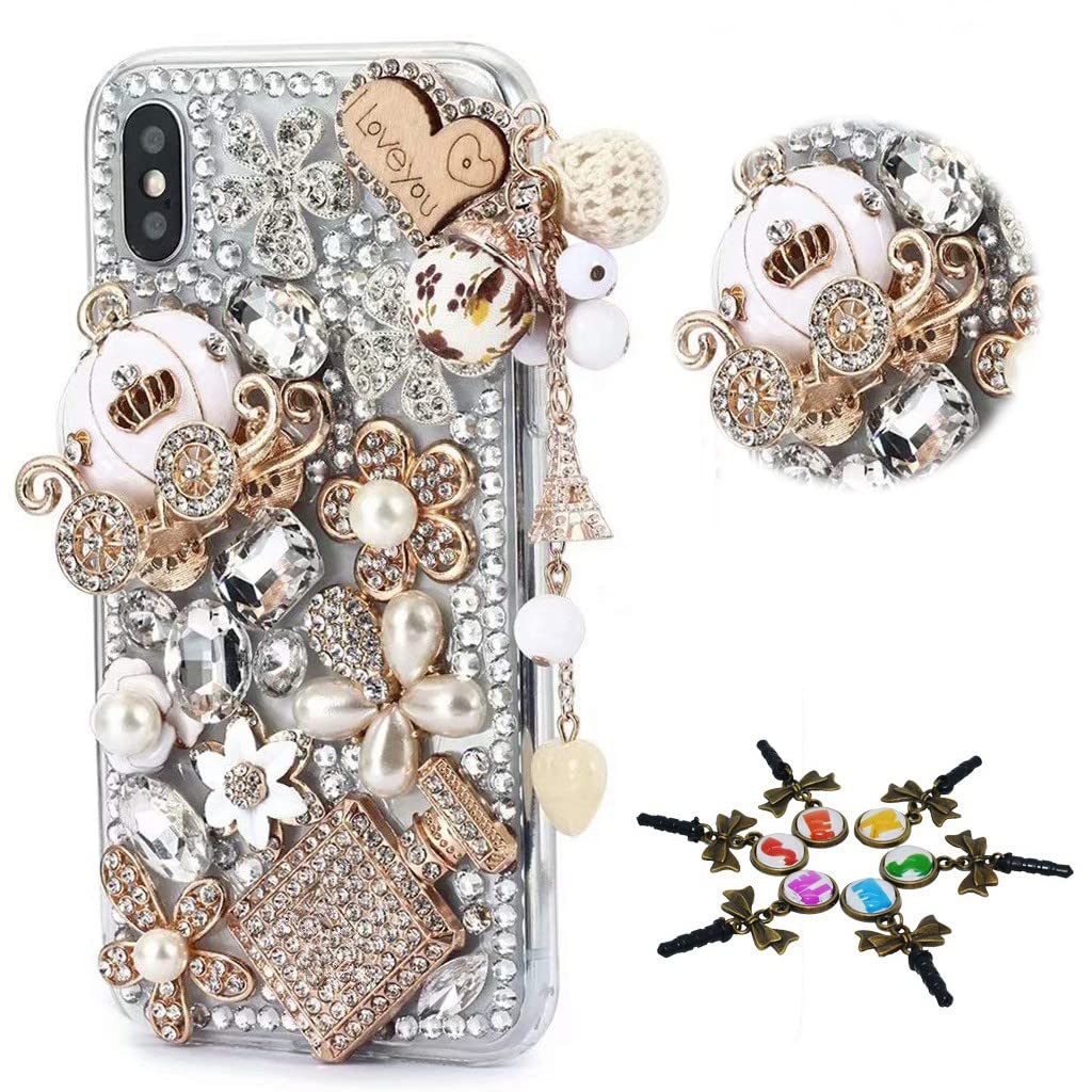STENES Sparkle Case Compatible with Moto G Stylus 5G 2024 Case - STYLISH - 3D Handmade Bling Pumpkin Car Bottle Heart Pendant Rhinestone Crystal Diamond Design Girls Women Cover - Gold