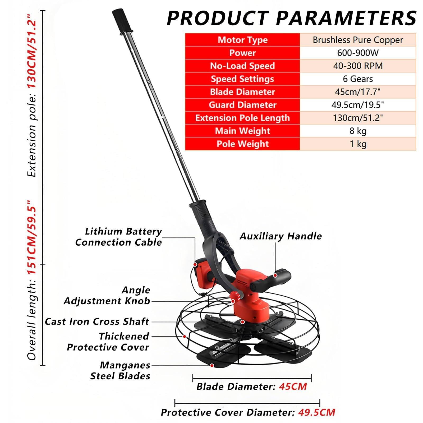 Levigatrice per cartongesso Regolabile a 6 velocità, Macchina per intonacatura a Mano con Motore brushless, Miscelatore per Malta cementizia Senza Fili da 20000 mAh, 20000 mAh - 1 Batteria