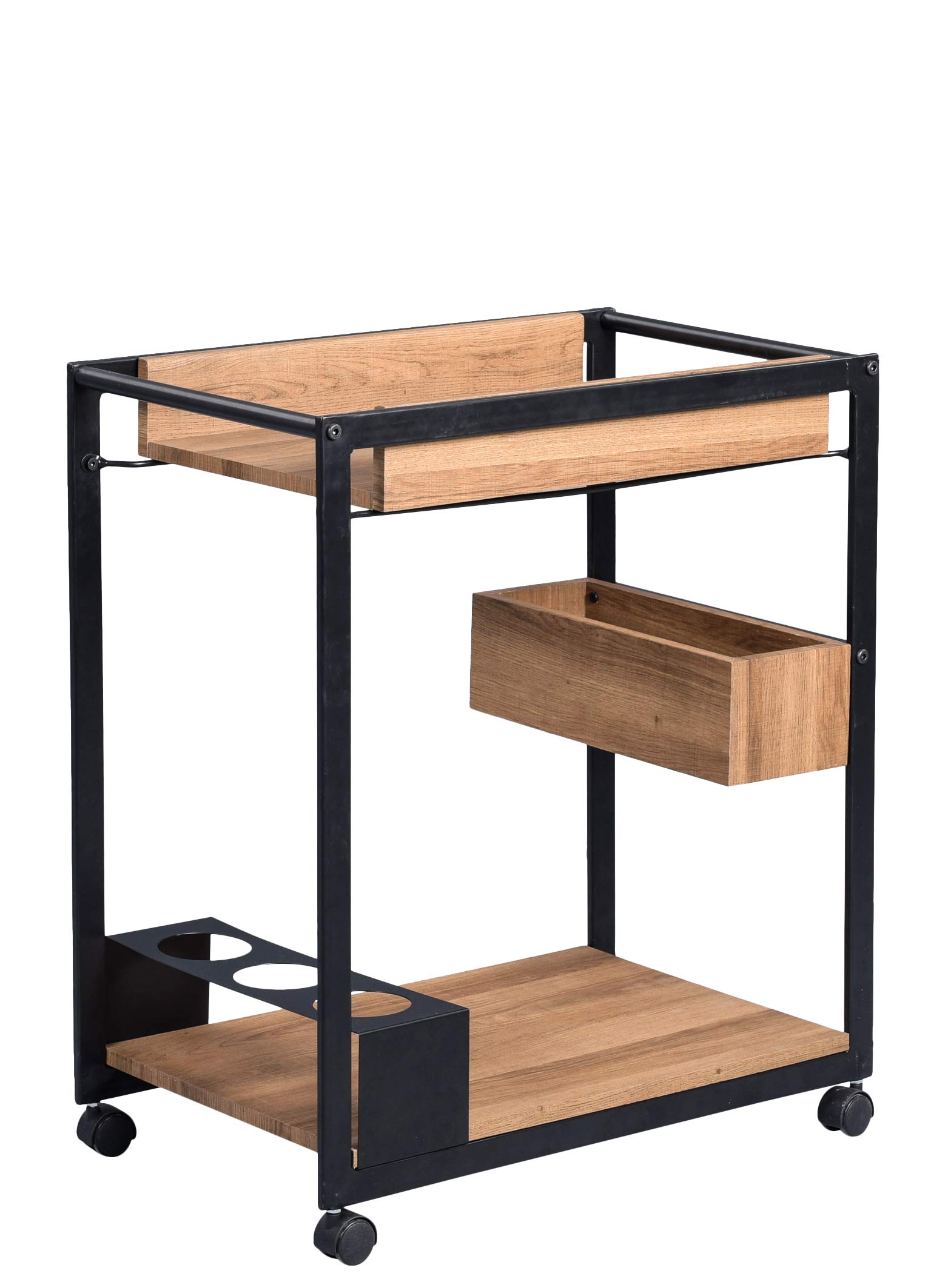 M2 Kollektion Kuba 2 Beistelltisch/Barwagen/Servierwagen, MDF Dekor Eiche braun, 64x38cm, Höhe 73cm