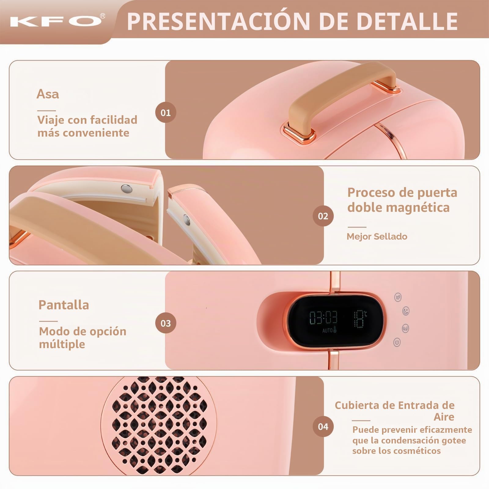 KFO Mini Nevera de Belleza para Cosméticos - 12L Capacidad, 20dB Silencioso, Portátil con Asa, Función Frío y Secado, Ideal para Maquillaje y Cuidado de la Piel