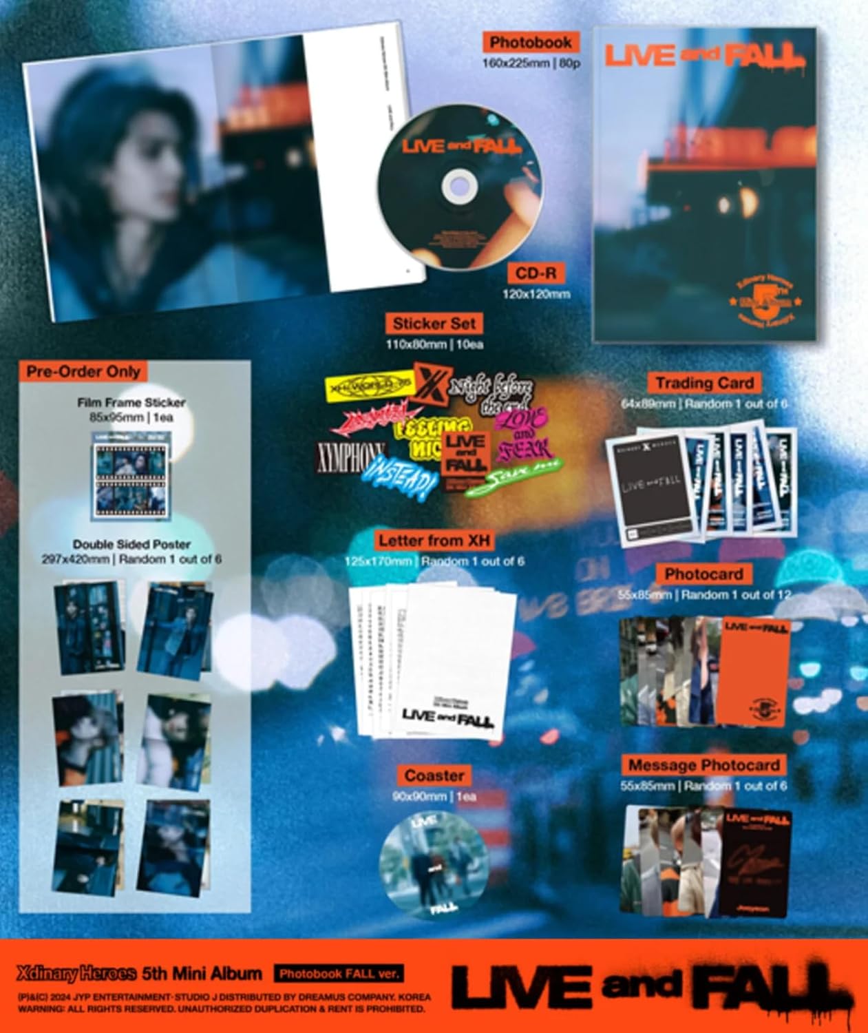 Xdinary Heroes LIVE and FALL 5th Mini Album [FALL Ver.] CD + Photobook + 2 Photocard + Trading Card (Night before the end)