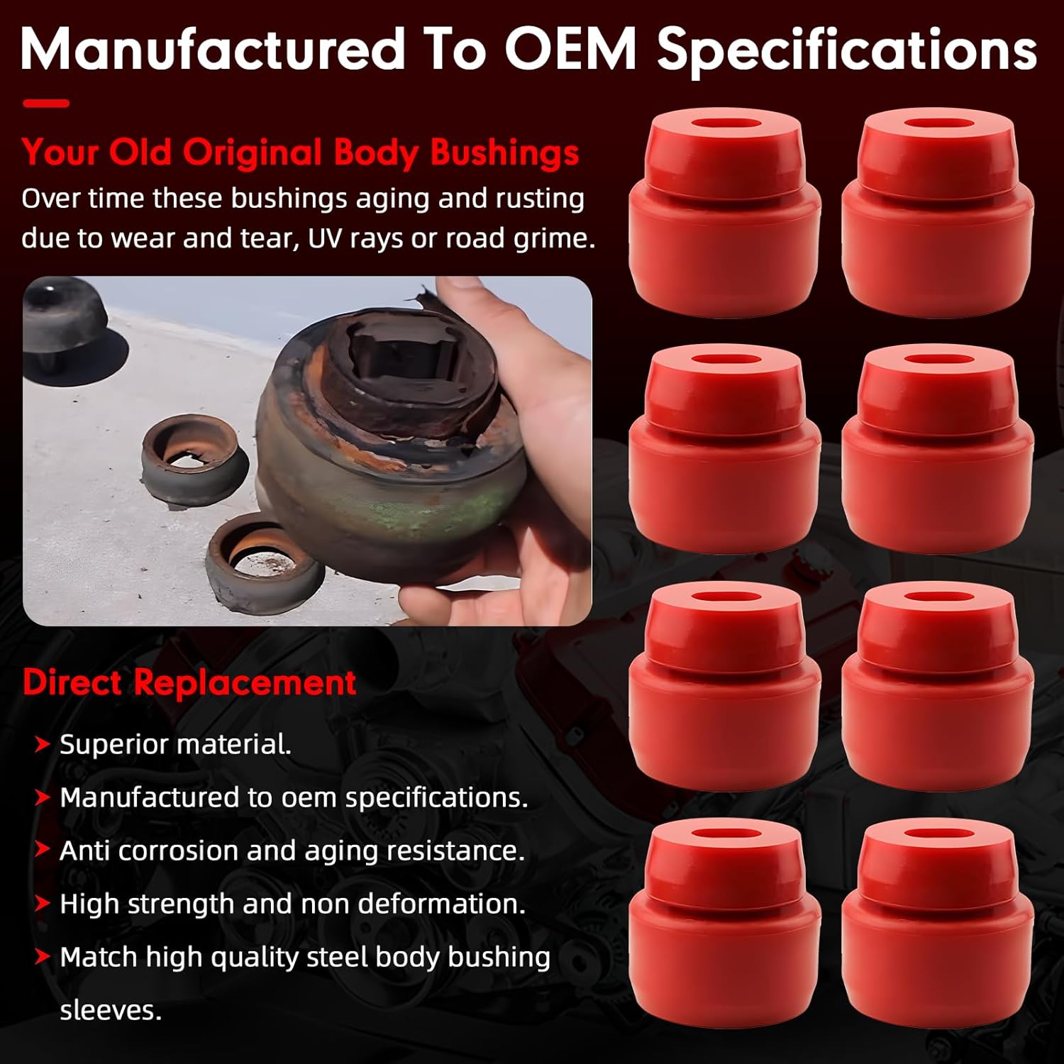 7-141 Body Cab Bushing Kits for 1999-2014 Chevy Silverado & Sierra 1500/2500 2WD/4WD Polyurethane Body Cab Mounts & Washers Superior Silicone (Red 24PCS)