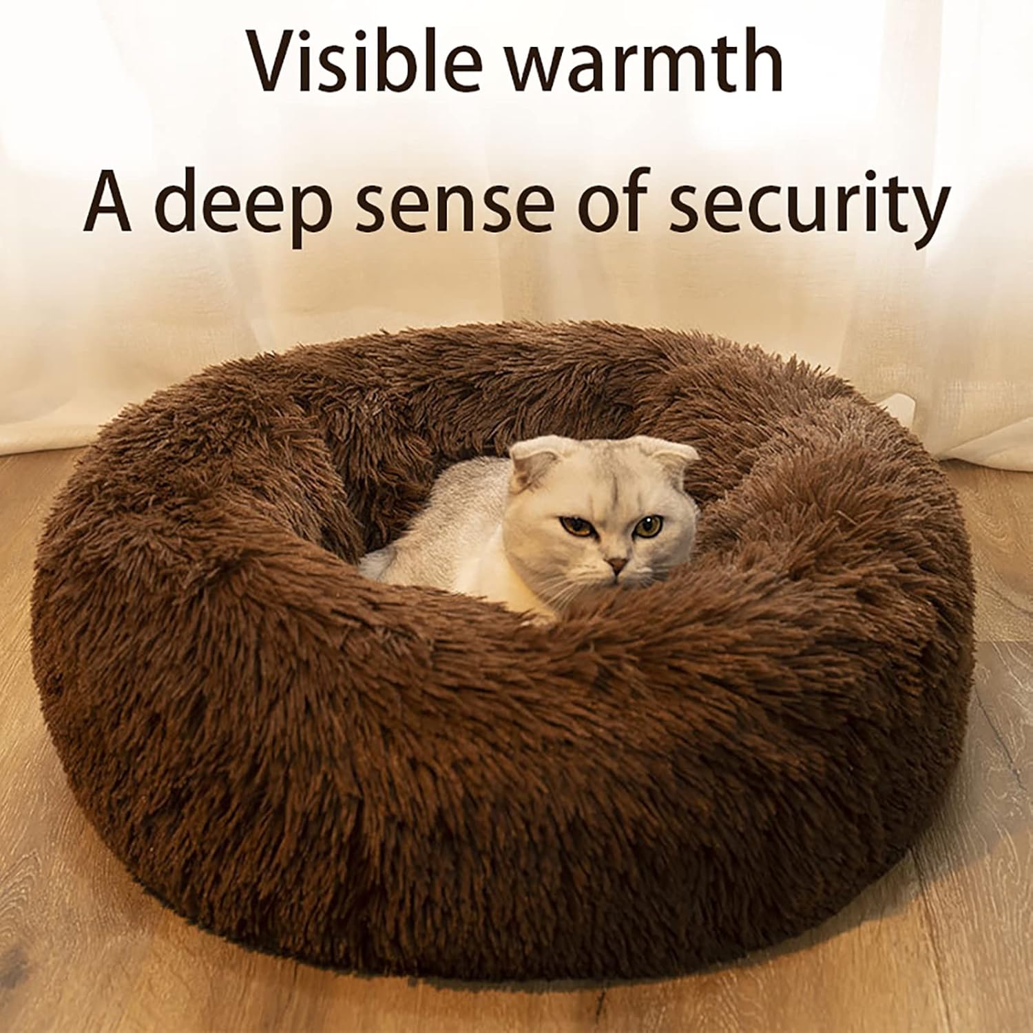 review Donut Dog Bed & Cat Bed Calming Dog Bed Cat Bed Donut Premium Quality Plush Warm and Soft Pet Cosy Anti Anxiety Beds with Non-Slip Bottom and Washable for Small/Medium/Large Dogs (Color : Red, Size