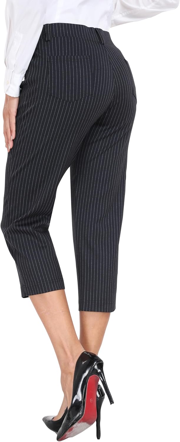 MoFiz Women's Capri Pants Summer Pull-On Stretch Straight Leg Golf Yoga & Business Casual Dressy Cropped Pants with Pockets - Image 3