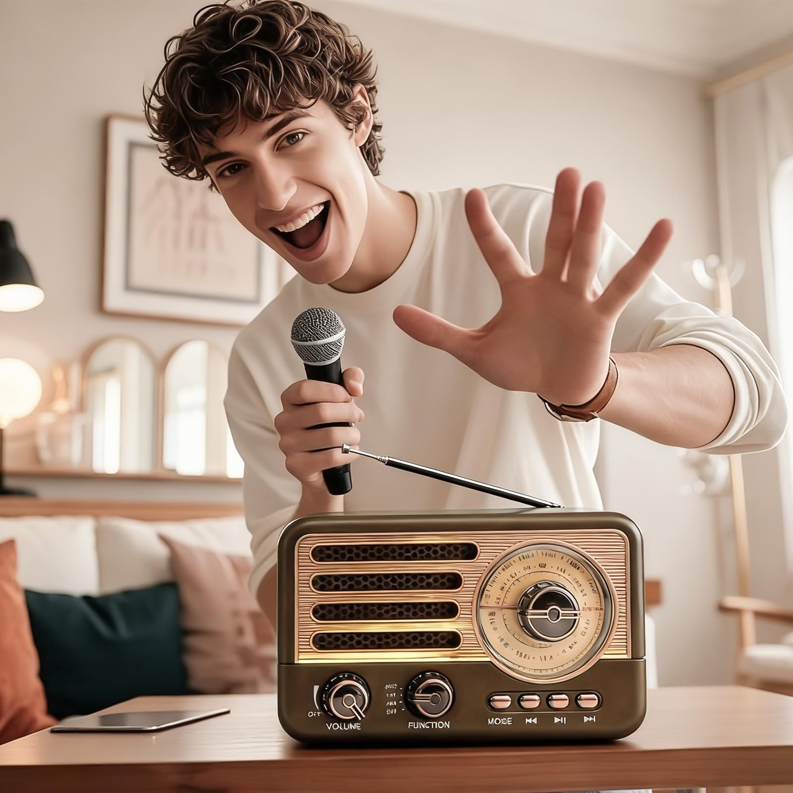 Radio Retrò Bluetooth 5.3 AM/FM/SW Baule, Radio da Cucina Piccola con USB/TF/AUX, Antenna Telescopica