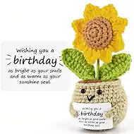 Happy Birthday Gifts Crochet Sunflower,Inspirational Funny Positive Gifts for Women Men Her Him Sister Mom Dad Best Friend Coworker Decorations