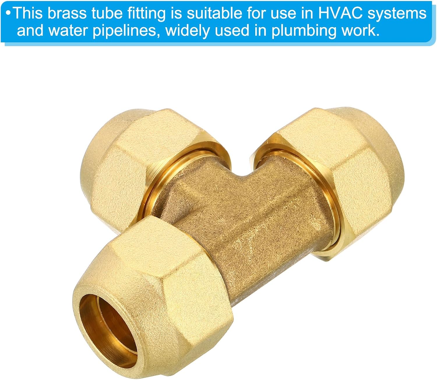 PATIKIL 3/4" x 3/4" x 3/4" Brass Pipe Fitting, Flare Tee Tube Fitting Pipe Adapter Connector with Nut for Air Conditioner Refrigeration Plumbing