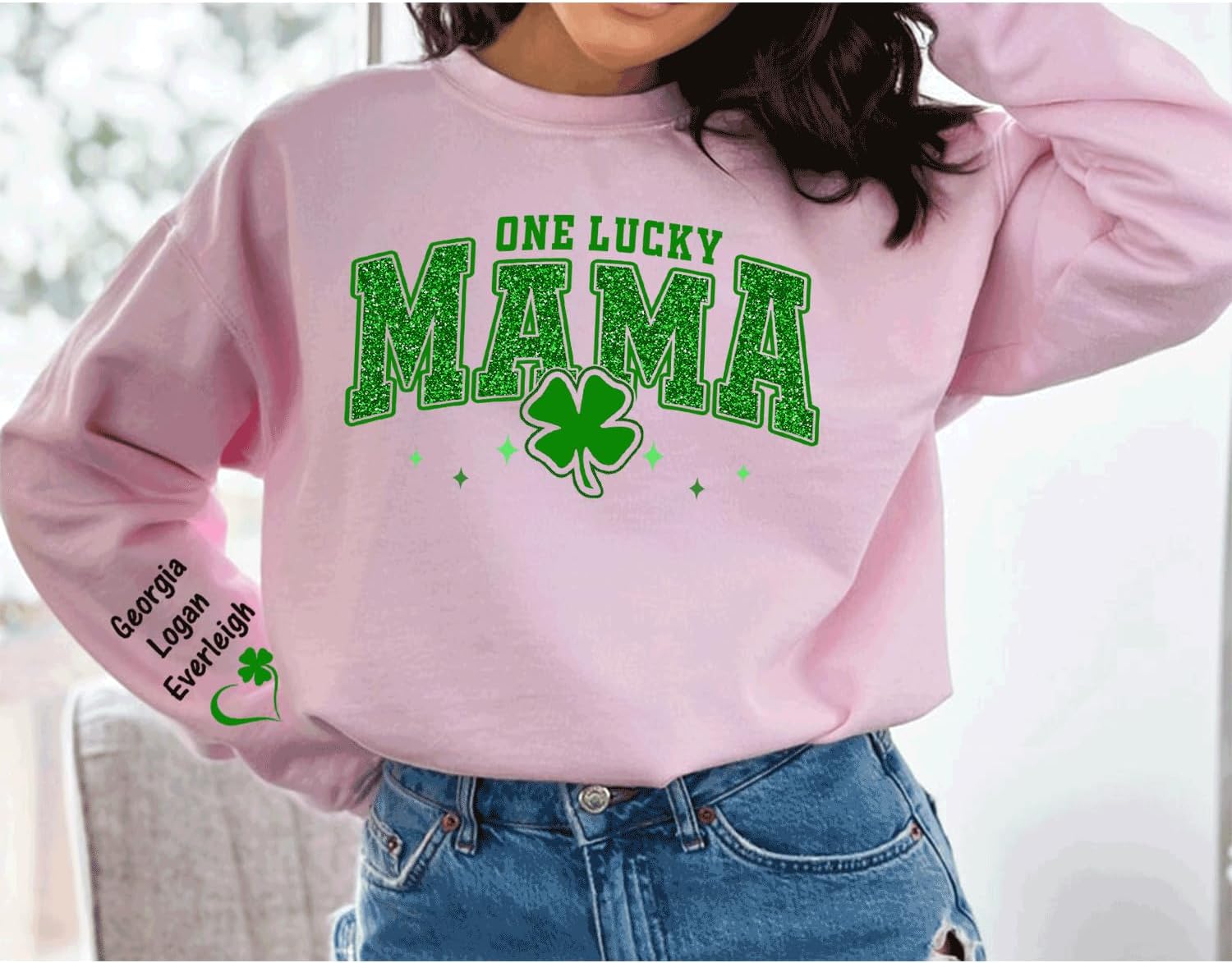 Custom Women St. Patrick's Day Shirt, Saint Patricks Day Outfit, Shamrock Clover Print Shirts with Name - Image 3