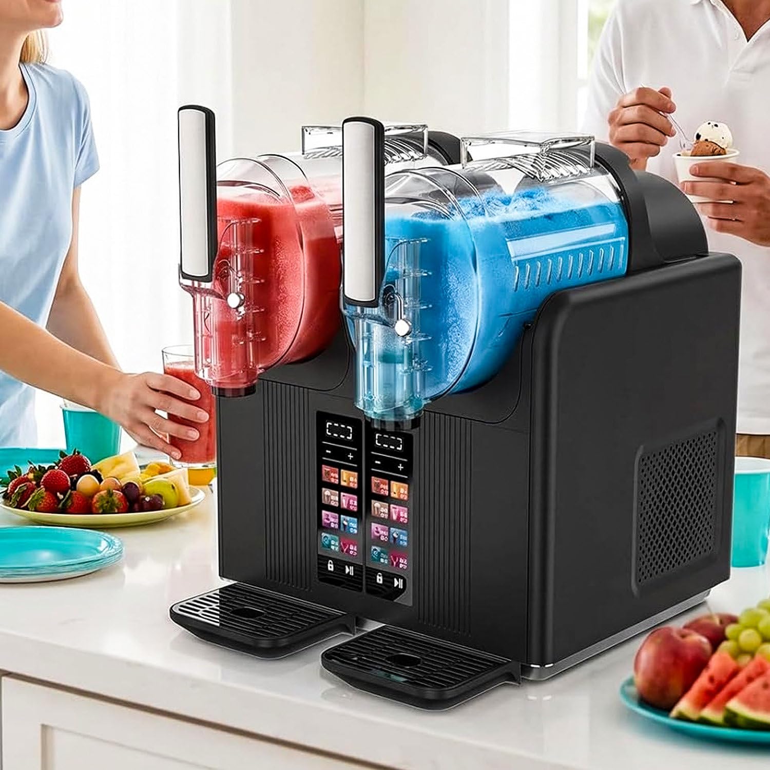 Mini Double Tank Slush Maker 380W, 7 Preset Programs Black-110V-120V