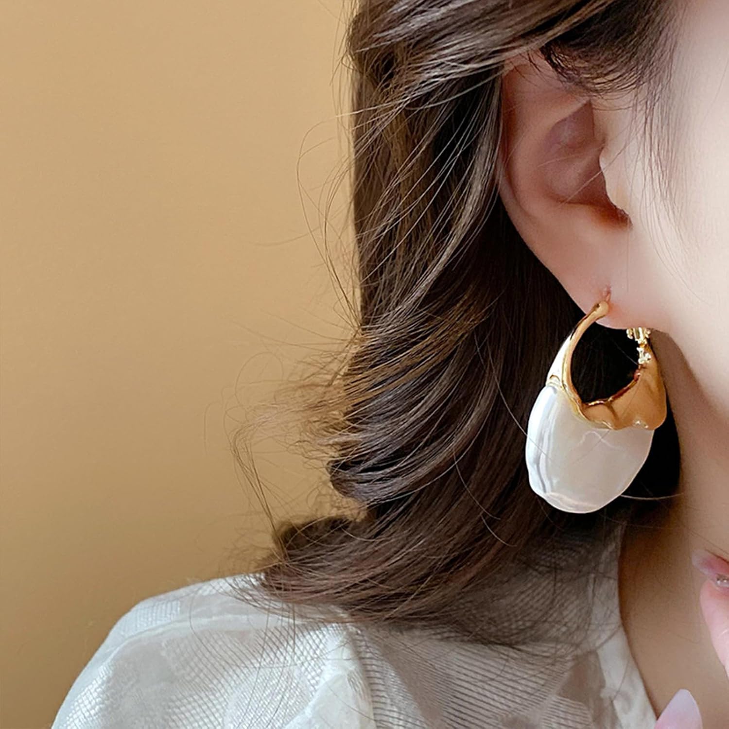 Large Irregular Pearl Hoop Earrings for Women,Exaggerated Gold Statement Geometric Big Drop Dangle Earrings Deliacte Holiday Hawaii Jewelry Gifts - Image 7