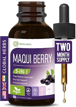 Maqui Berry Drops for Eye Health, Immune & Dry Eye Support, All in 1 Formula Supplement Tincture w/Lutein Zeaxanthin & Bilberry Eyebright Herb Extract. 2 oz