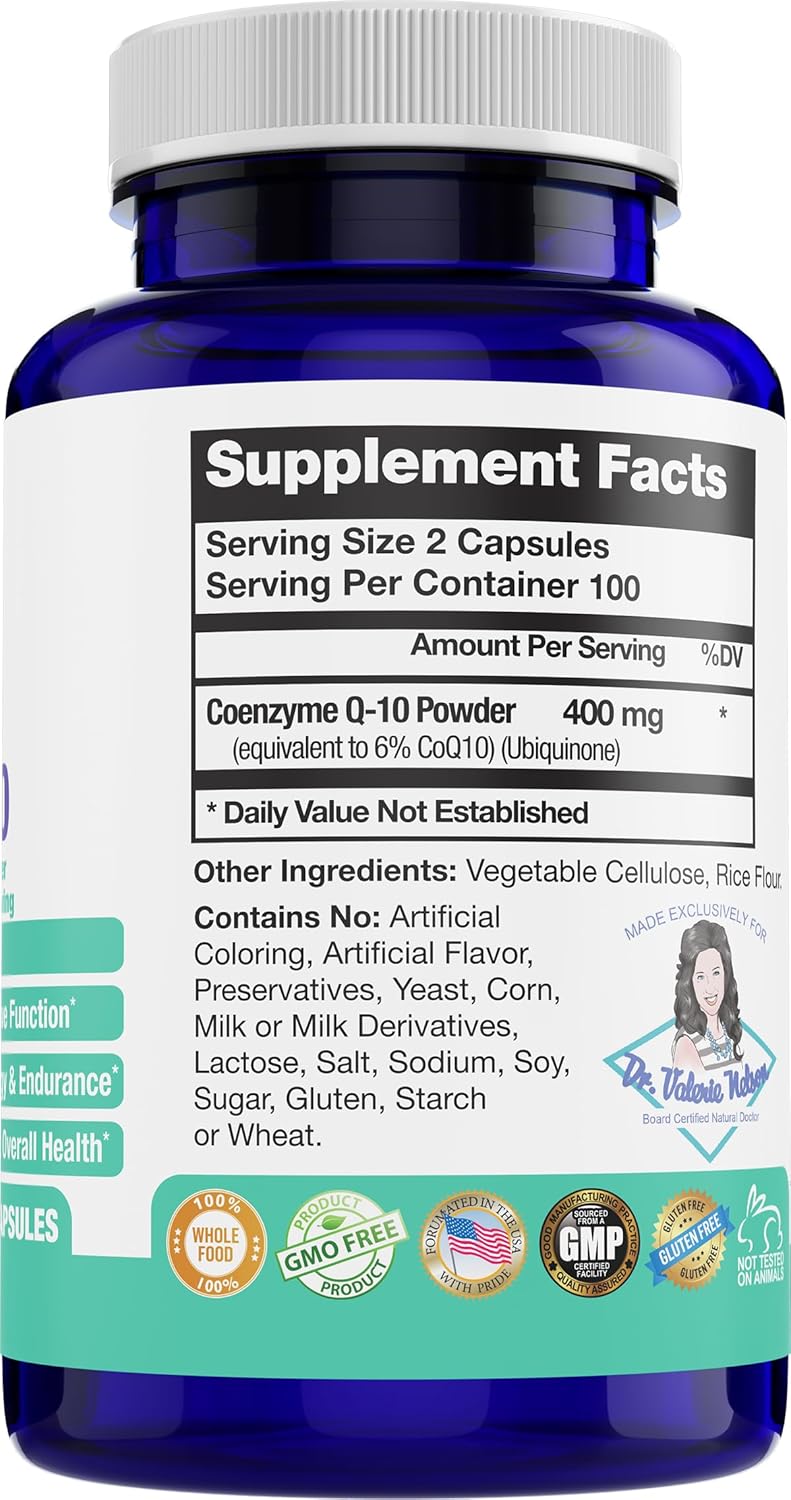 CoQ10 400 MG Per 2 Caps - Ubiquinone - Excellent Value - Heart, Brain & Cellular Supplement - Energy Support - 200 Caps in Bottle - by Foxxy Doc