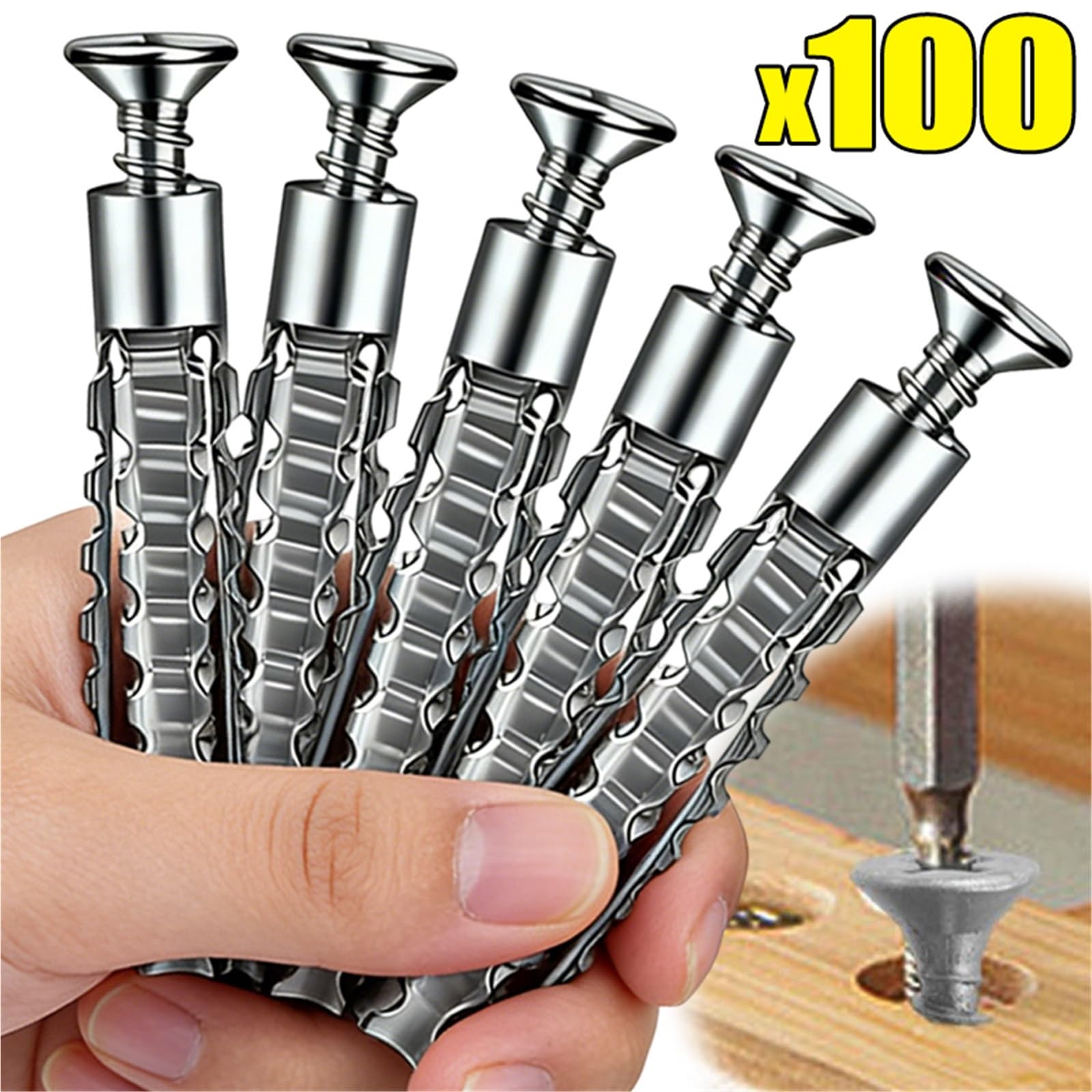 Dübel 10mm 100/10Set gezahntes Expansionsrohr aus Kohlenstoffstahl mit Schrauben, selbstschneidende Metallschraube for Betonwandanker(Mixed- 100 Sets)