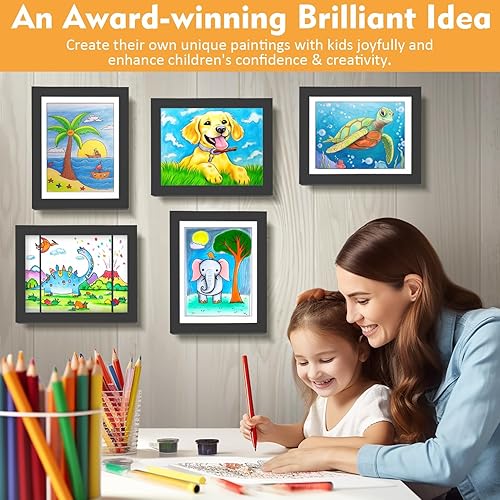 Miniatura 6 de Paquete de 2 marcos de arte para niños, exhibición de 8.5 x 11 o 5 x 7 con paspartú, 9 x 12 pulgadas sin paspartú, marcos de arte para niños, con