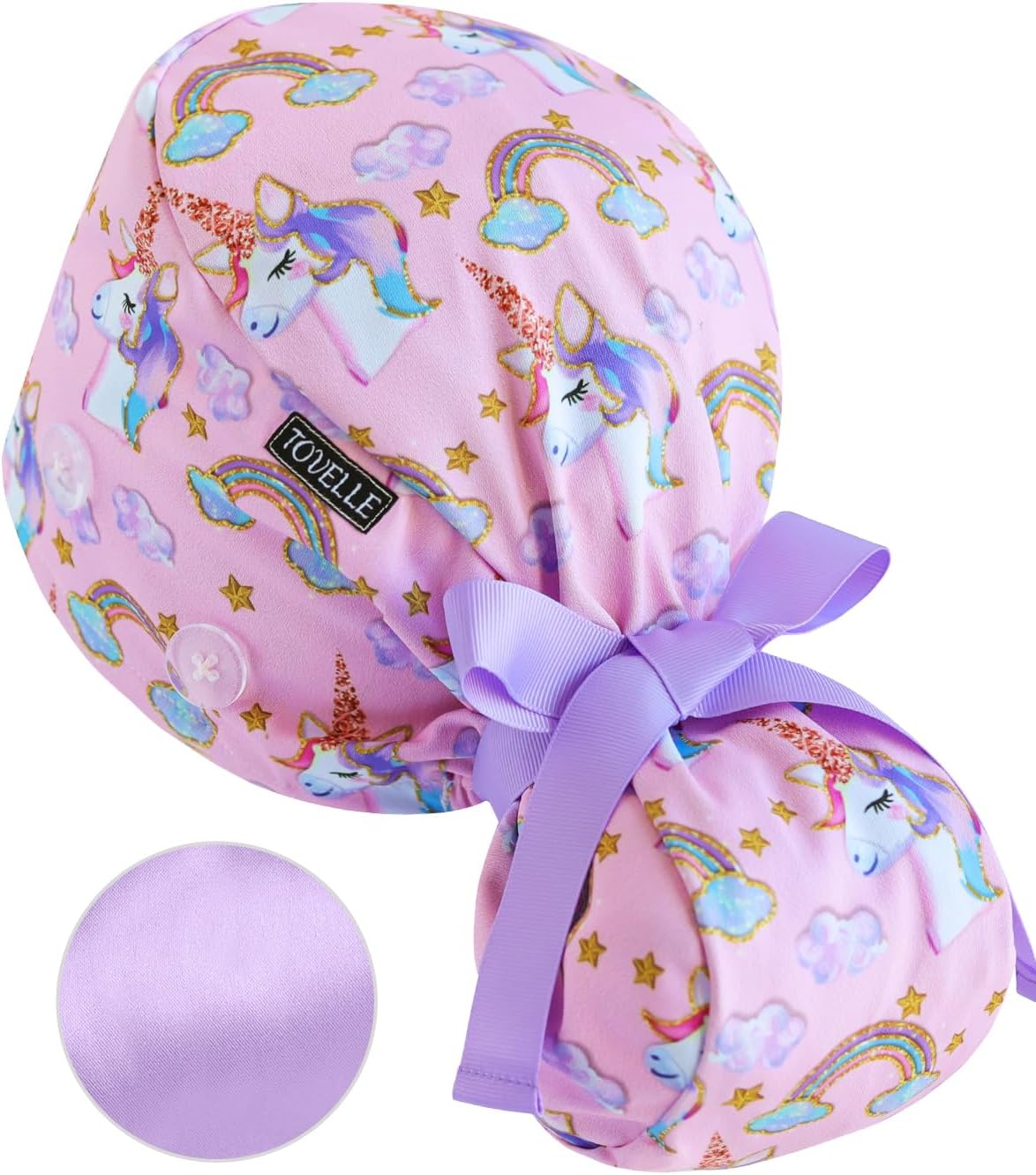 Scrub Caps Women Satin Lined Ponytail with Buttons and Sweatband