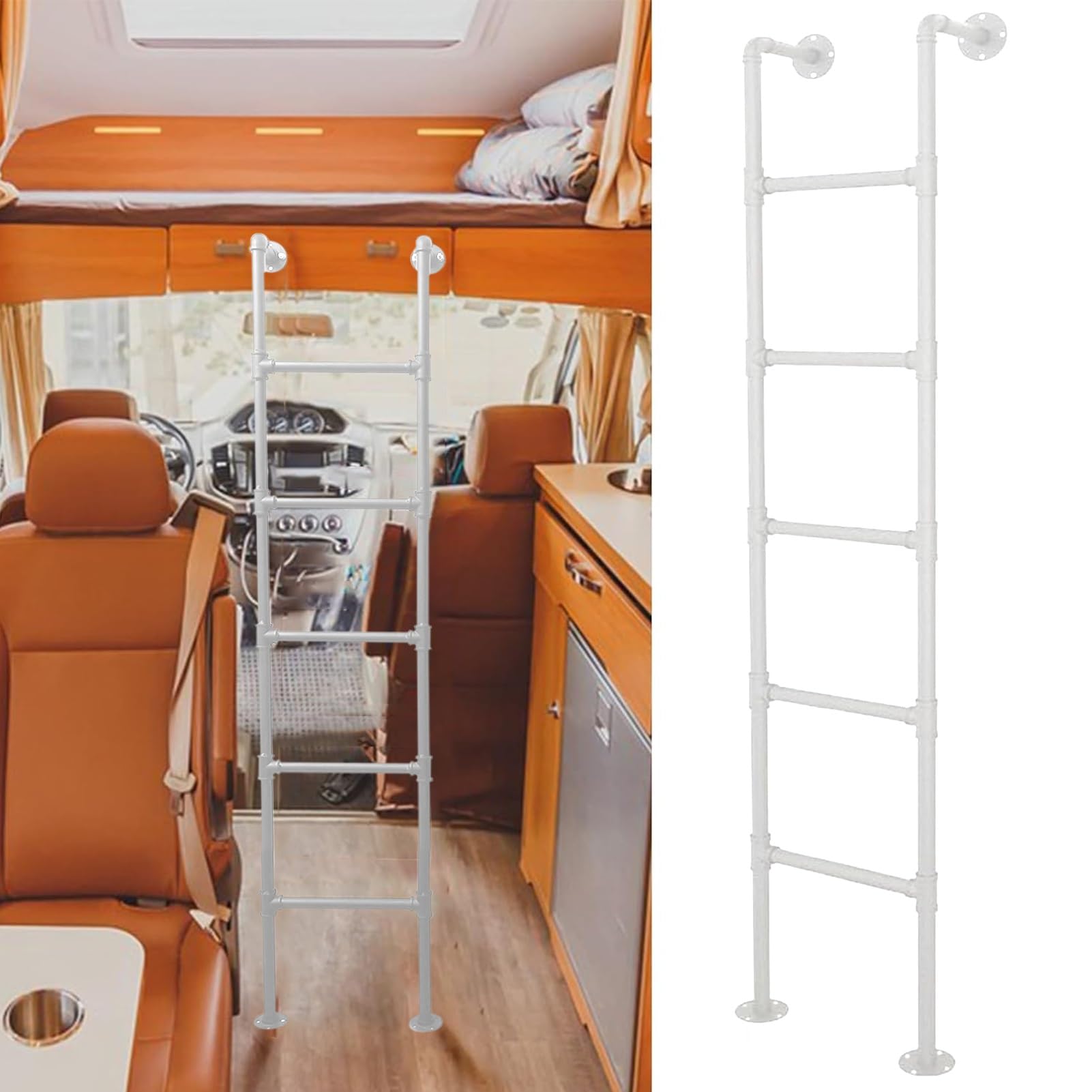 Échelle de lit superposé RV en métal blanc pour grenier et mezzanine