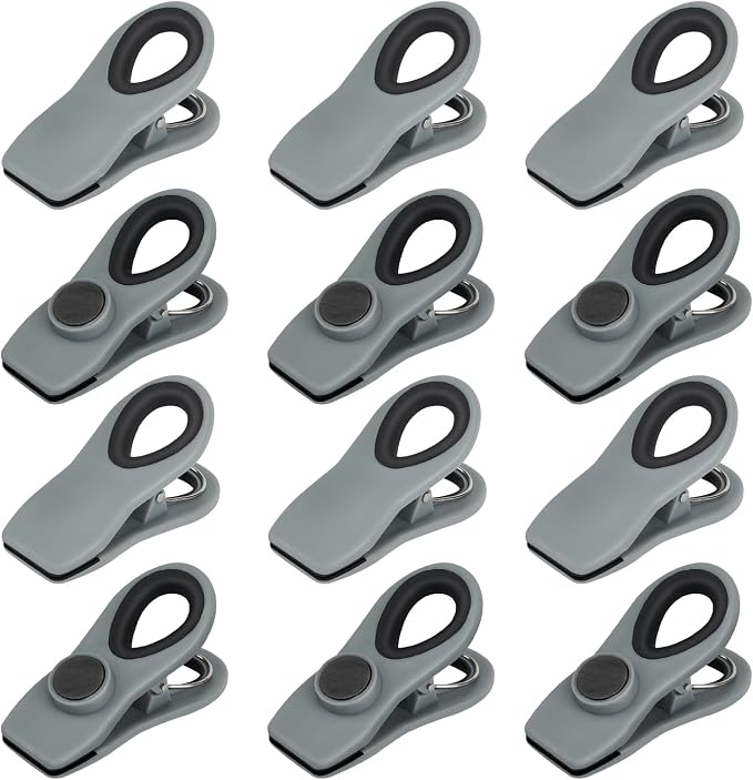 TACGEA Chip Clips, Magnetic Bag Clips with Air Tight Seal for Food Storage, 12 Pieces, Neutral Color