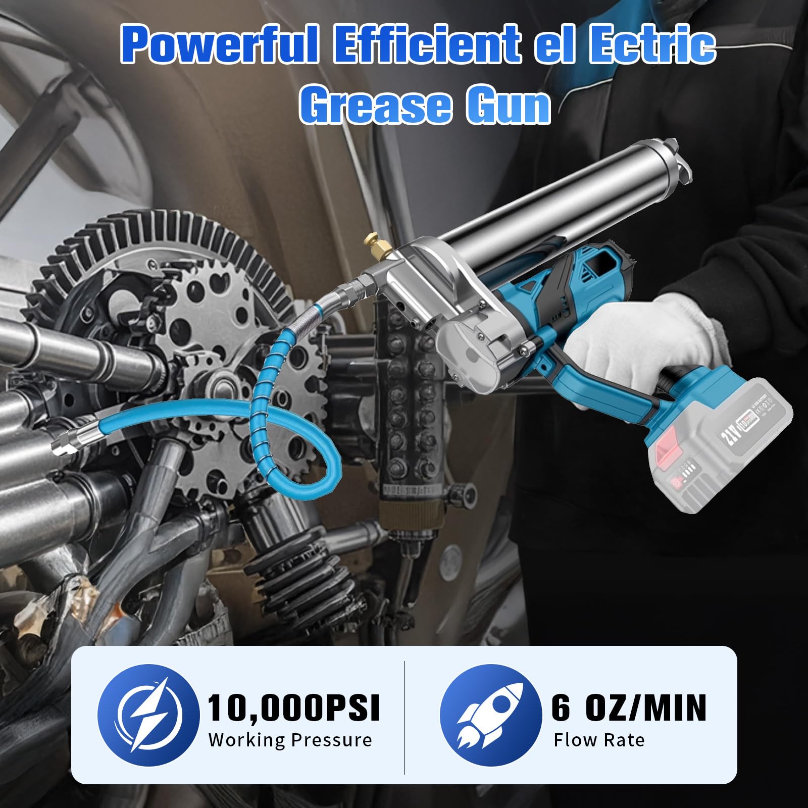 Engrasadora 2 en 1 inalámbrica para Makita – Pistola de Grasa de Alta presión hasta 10.000 PSI, diseño ergonómico (Batería no incluida)