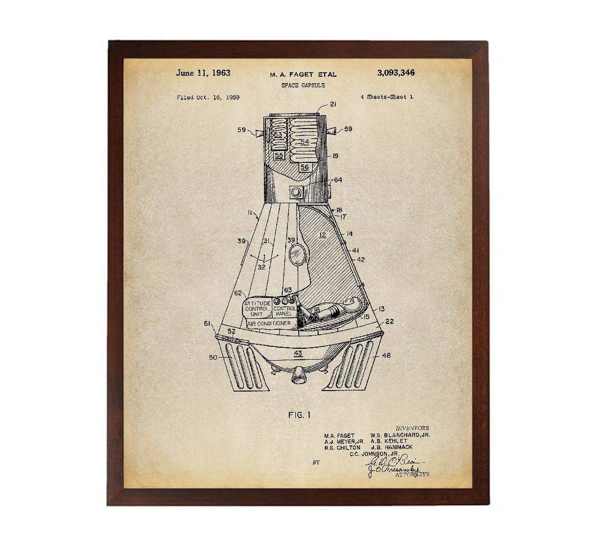 Turnip DesignsNASA Space Capsule 1959 Patent Poster Art Print Outer Space Nursery Space Print Spaceship Astronaut Technology Art TNP126