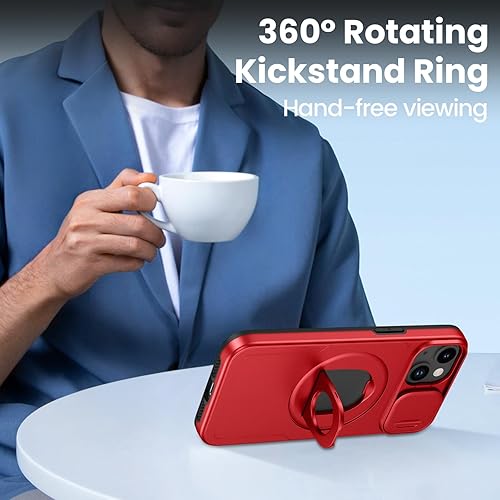 Miniatura 6 de VEGO Funda magnética para iPhone 13 y iPhone 14 compatible con MagSafe protección de doble capa a prueba de golpes con soporte y cubierta de cámara