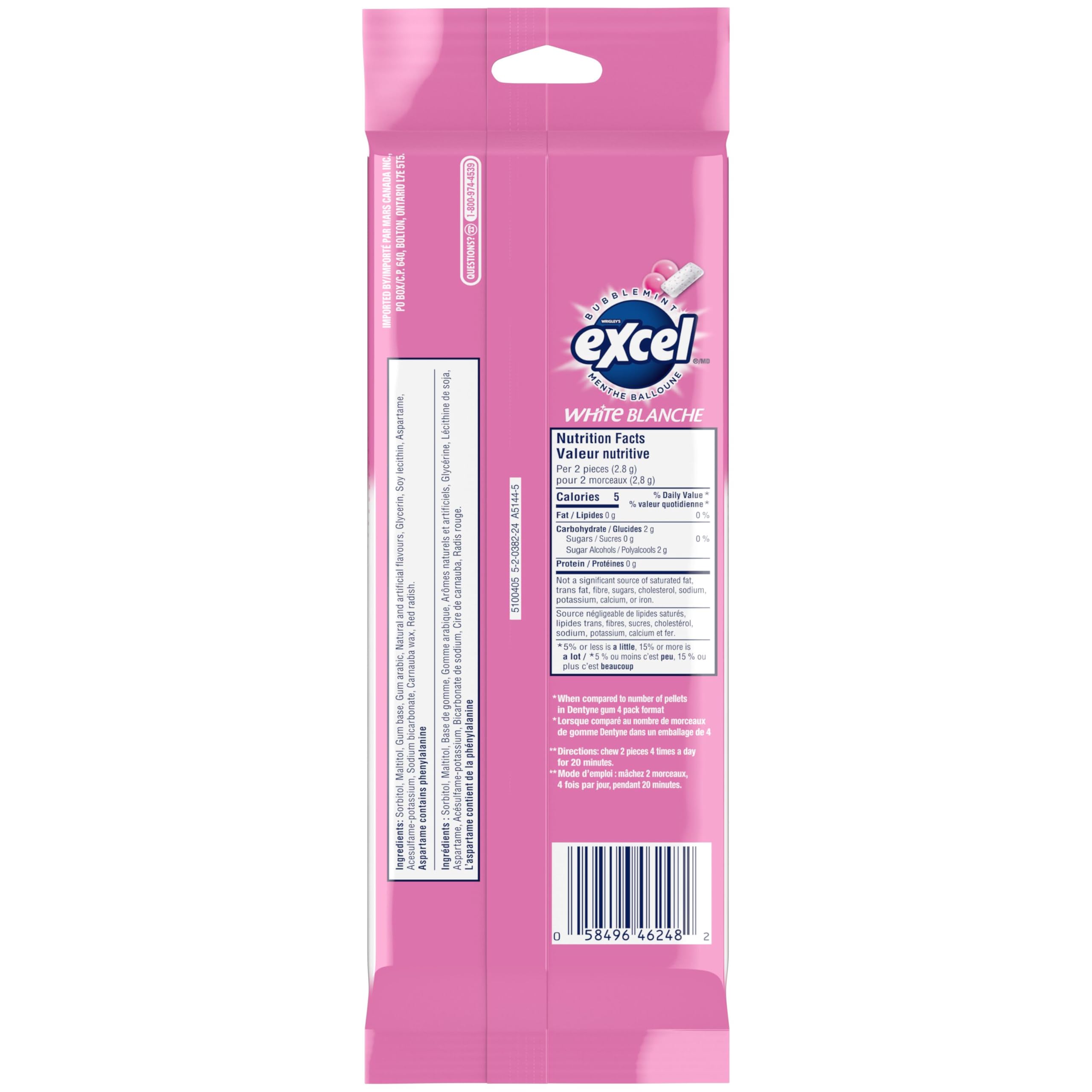 EXCEL White Bubblemint, Teeth Whitening Sugar Free Chewing Gum, 18