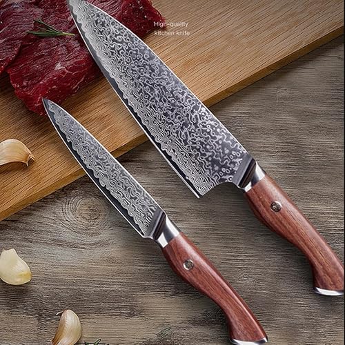 Miniatura 7 de Juego de cuchillos de 3 piezas, utensilios de cocina, juego de cuchillos de chef profesional de Damasco de espiga completa, hoja de acero inoxidable