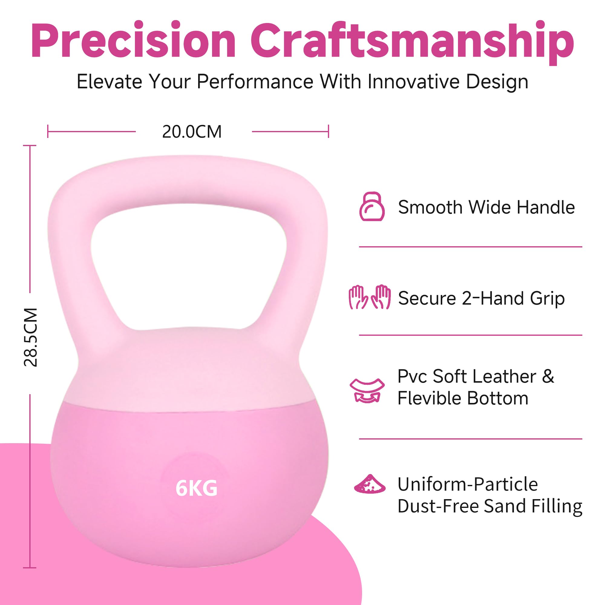Leikefitness Weiches Kugelhantel-Set – rutschfeste Kugelhanteln für das Training zu Hause – Stärke und Sicherheit garantiert (Pink, 6kg)