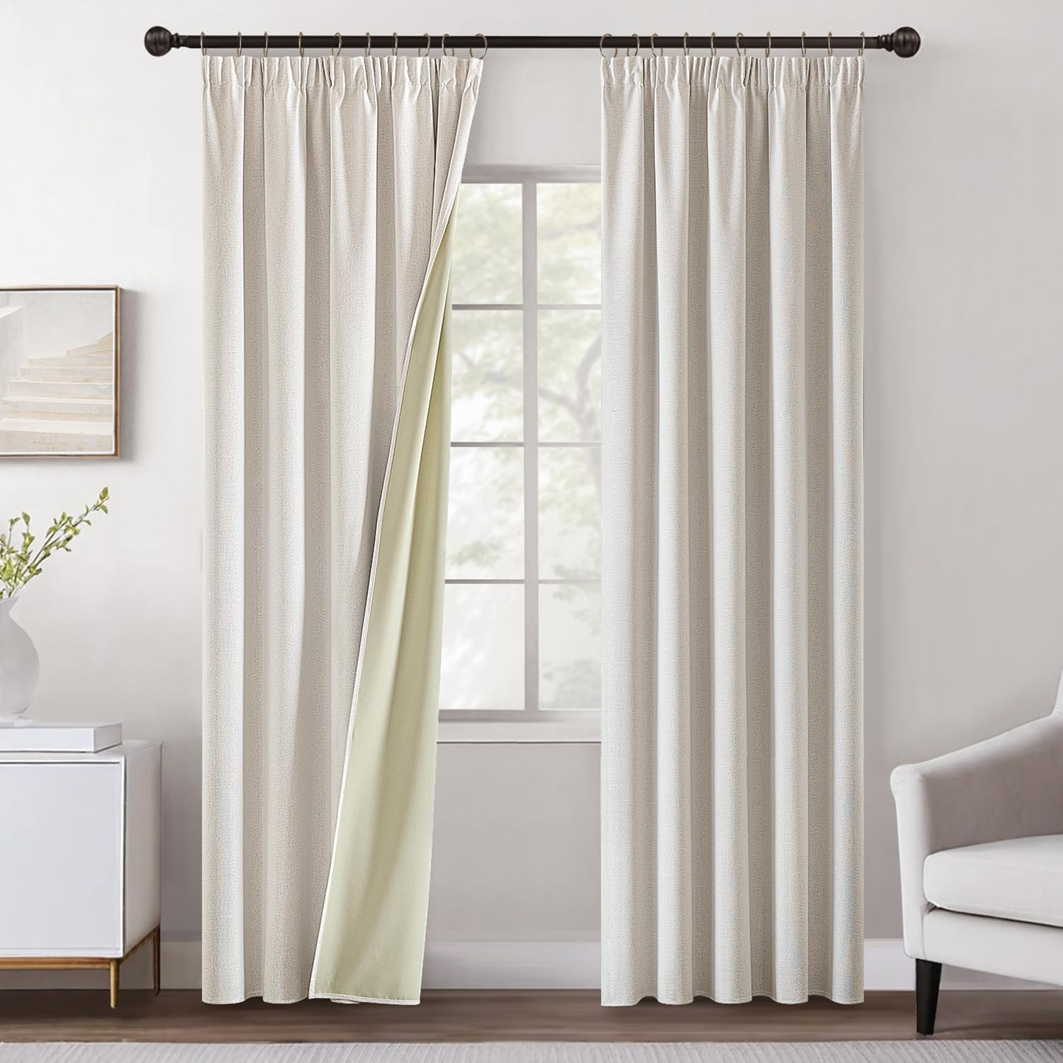 MIULEE Cortinas Opacas Salon Aislantes Térmicas Blackout Cortina Dormitorio Habitacion Modernas Infantil 2 Piezas 140x260 CM Blanco Marfil