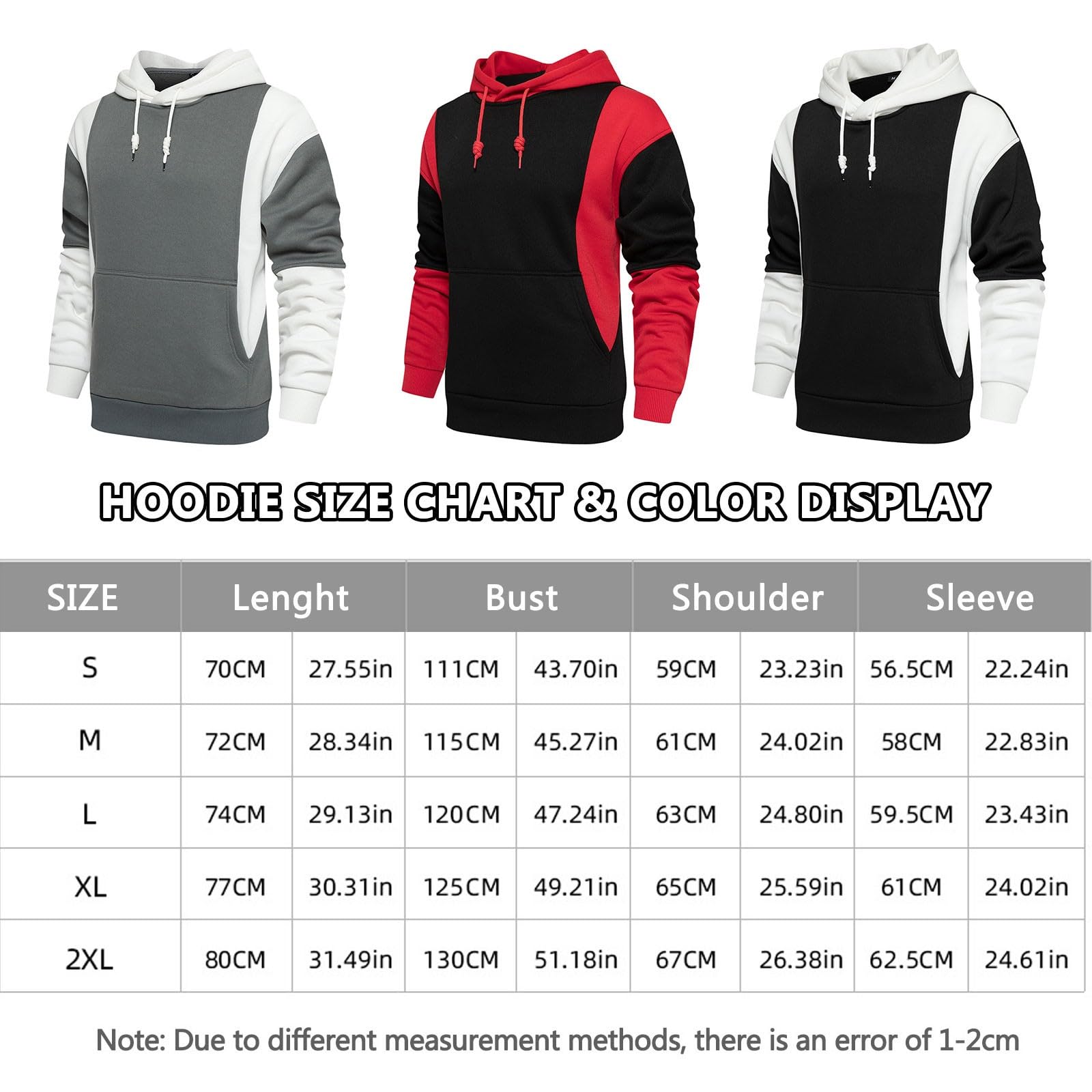 Bluzy Moda Męska Bluza Polarowa Sweter Bezpieczeństwo Casual Color Block Bluza Z Kapturem Sweter Z Długim Rękawem Bluza Z Kapturem, Biały + szary, XXL