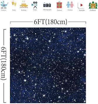 Sensfun 6x6ft Night Starry Sky Photography Backdrop Blue Universe Galaxy Stars Wedding Photo Studio Booth Background Outer Space Astronomer Kids Birthday Baby Shower Party Decoration Banner