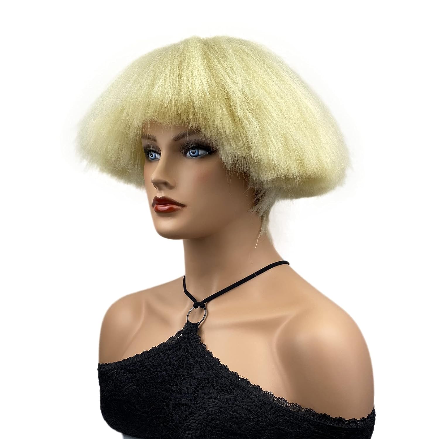 Wiginway Blonde Bowl Cut Costume Wig, Mushroom Cut Wigs for Male Women, Short Yaki Straight Fluffy Wigs