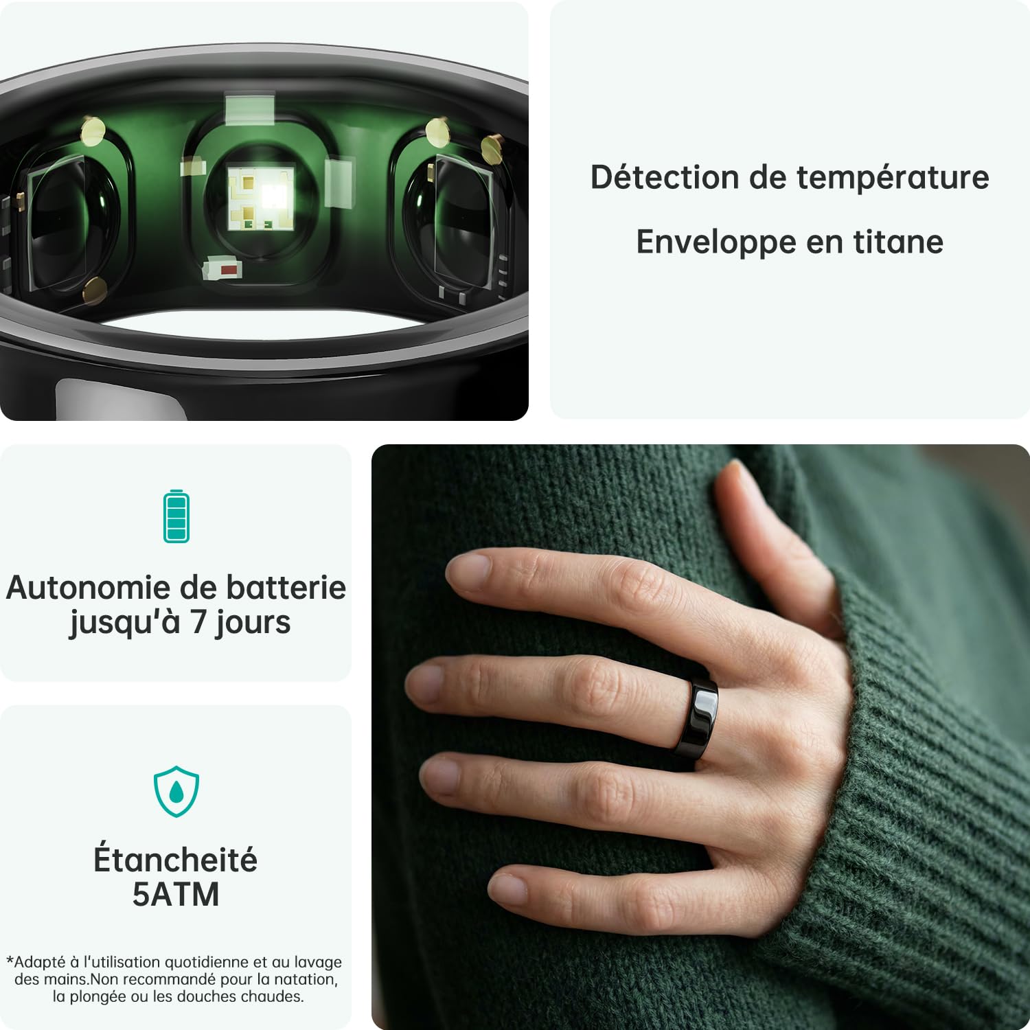 opove Bague Connectée Smart Ring,Tracker Fitness sans Abonnement 8-12 Jours d’autonomie/Suivi Sommeil/Fréquence Cardiaque & Stress/Santé Féminine, iOS & Android,Noir-9