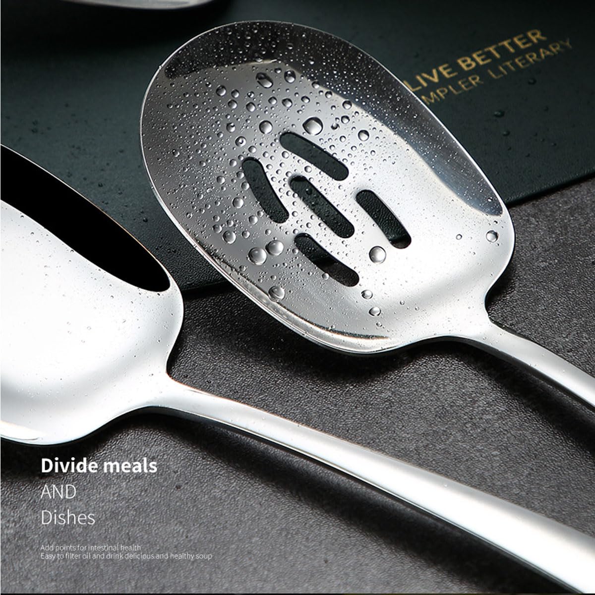 Set Di 2 Cucchiai Da Portata Scanalati In Acciaio Inox, Piccoli E Forati, Per Antipasti, Insalate E Dessert, Argento