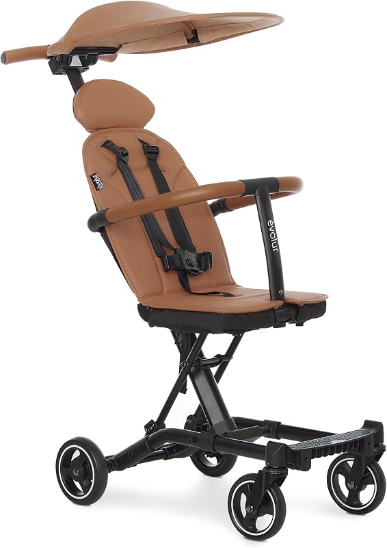 Evolur Cruise Rider Stroller with Canopy, Lightweight Umbrella Stroller with Compact Fold, Easy to Carry Travel Stroller - Cognac