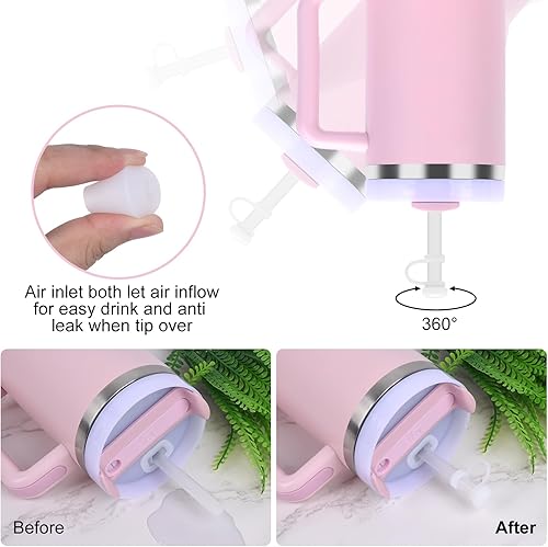 Miniatura 3 de Raymall Stanley Cup H2.0 - Juego de 8 tapones antiderrames de silicona para Stanley Cup H2.0 de 40 oz30 onzas, con tapa de popote transparente,