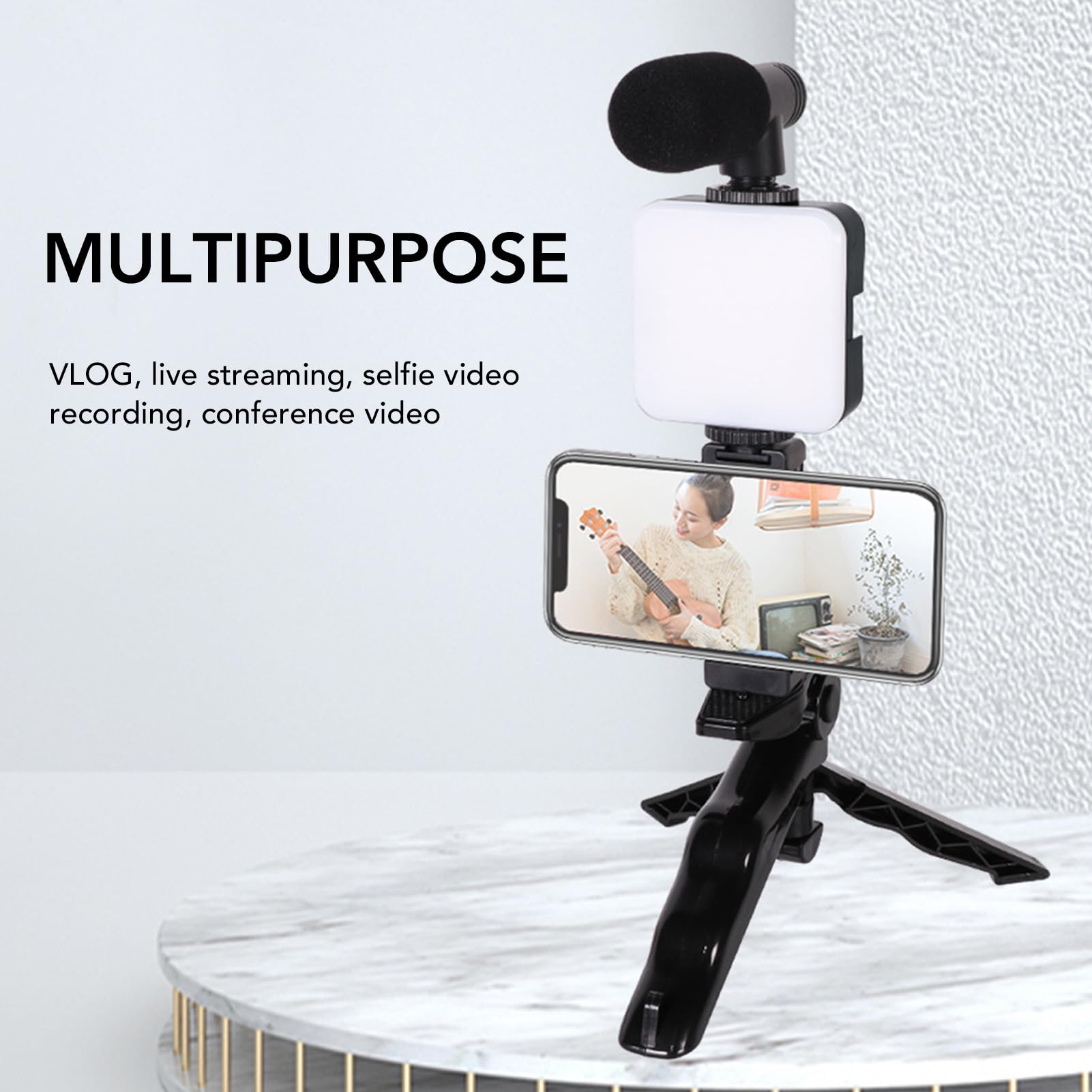 Zestaw do Vlogowania na Smartfonie, Stabilizator Gimbala, Zestaw Lamp Wideo do Telefonu ze światłem Wypełniającym LED, Statyw z Mikrofonem, Kontroler do Transmisji na żywo, Vlog,