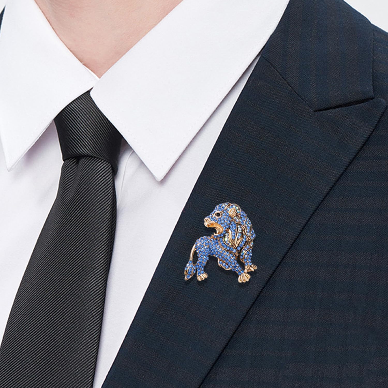 Lion Animal Pin Rhinestone Lion Brooch Pins for Men Punk Rhinestone Crystal Animal Lapel Pin Lion Pendant Charm Lion Coat Collar Brooch for Husband Boyfriend Christmas Gifts - Image 6